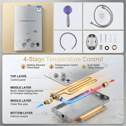 Portable LPG Water Heater, Tankless Gas Shower Kit, Camper