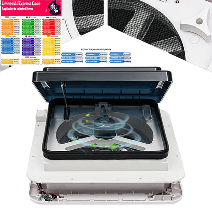 12V Roof Vent Fan 280mm, LED Skylight, Caravan Motorhome