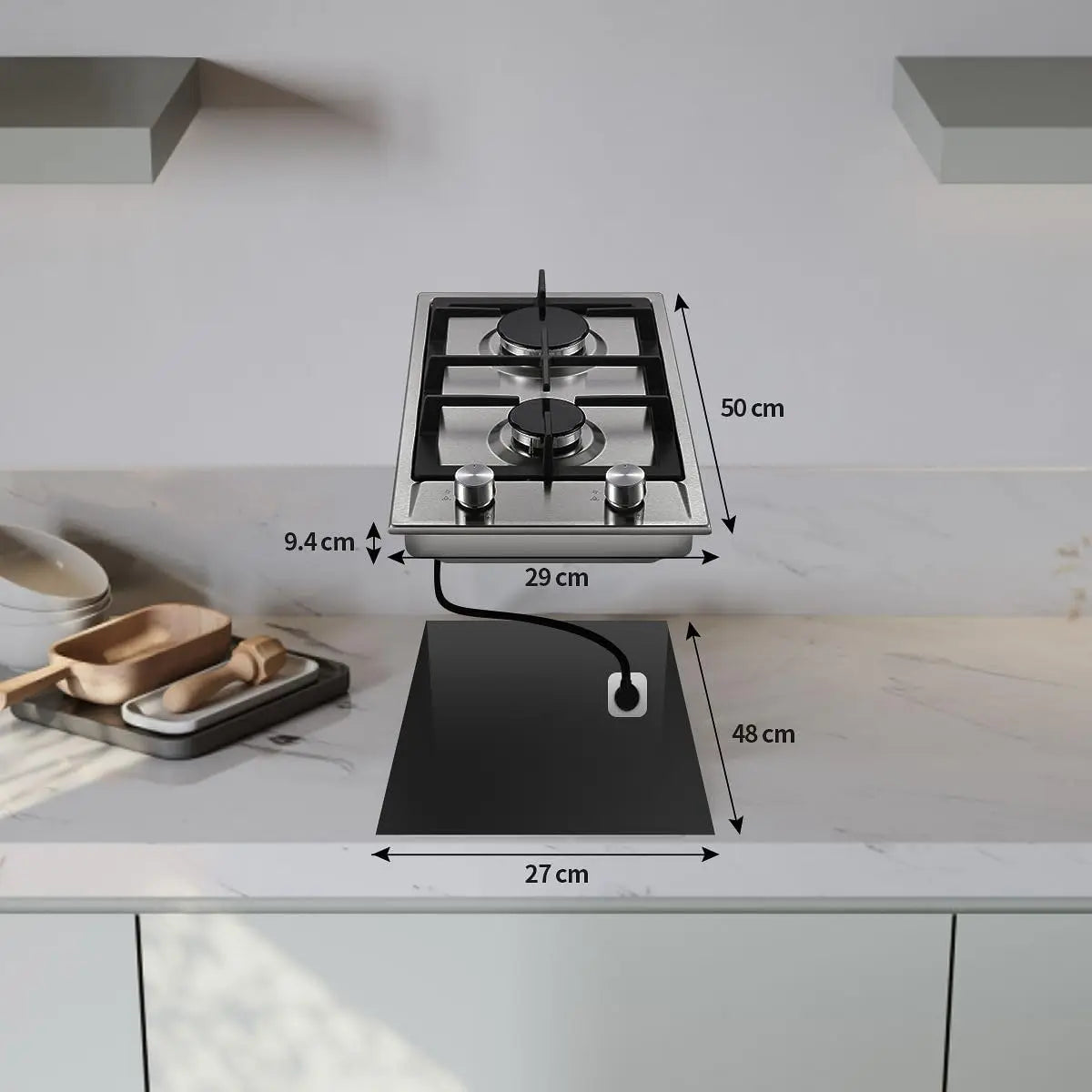 TopStrong 2-Burner Gas Hob 4200W Stainless Steel, LPG or NG