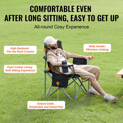 Padded Folding Camping Chair, Pockets, 600D Oxford, 350lb