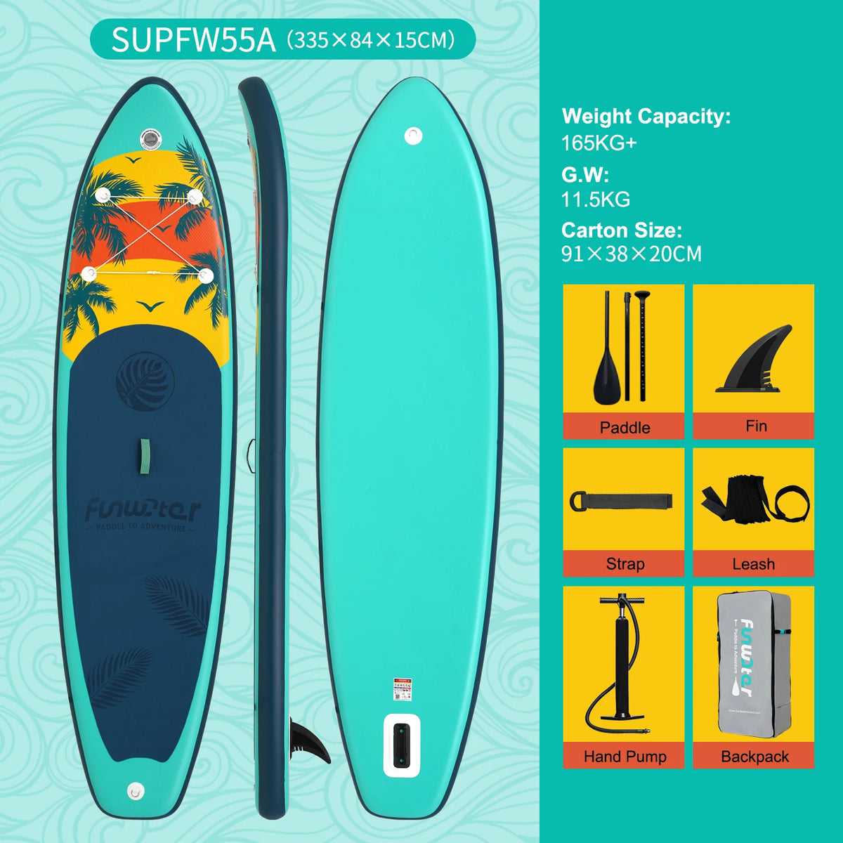 Inflatable Stand Up Paddle Board SUP 335cm, 165kg Load