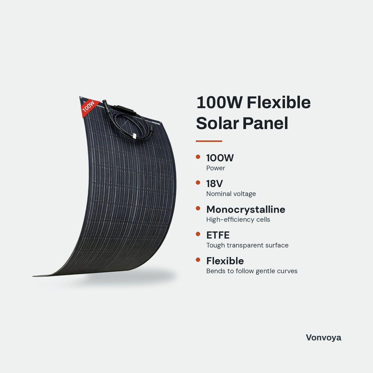 100W Flexible Solar Panel - key features graphic