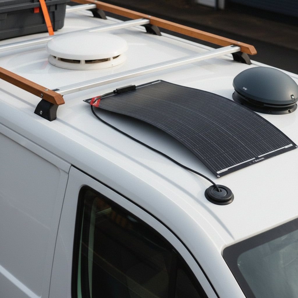 100W Flexible Solar Panel - mounted on a campervan roof