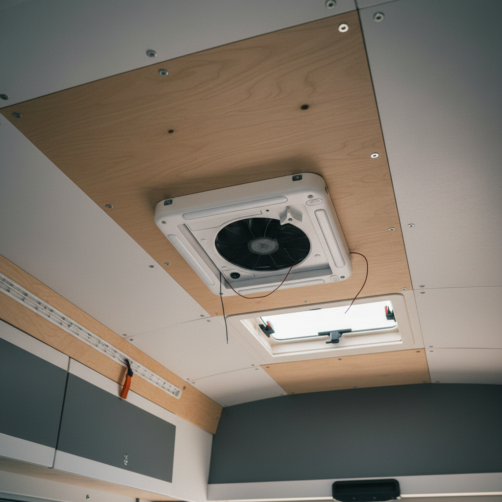 12V Roof Vent Fan 280mm - installed in a campervan ceiling