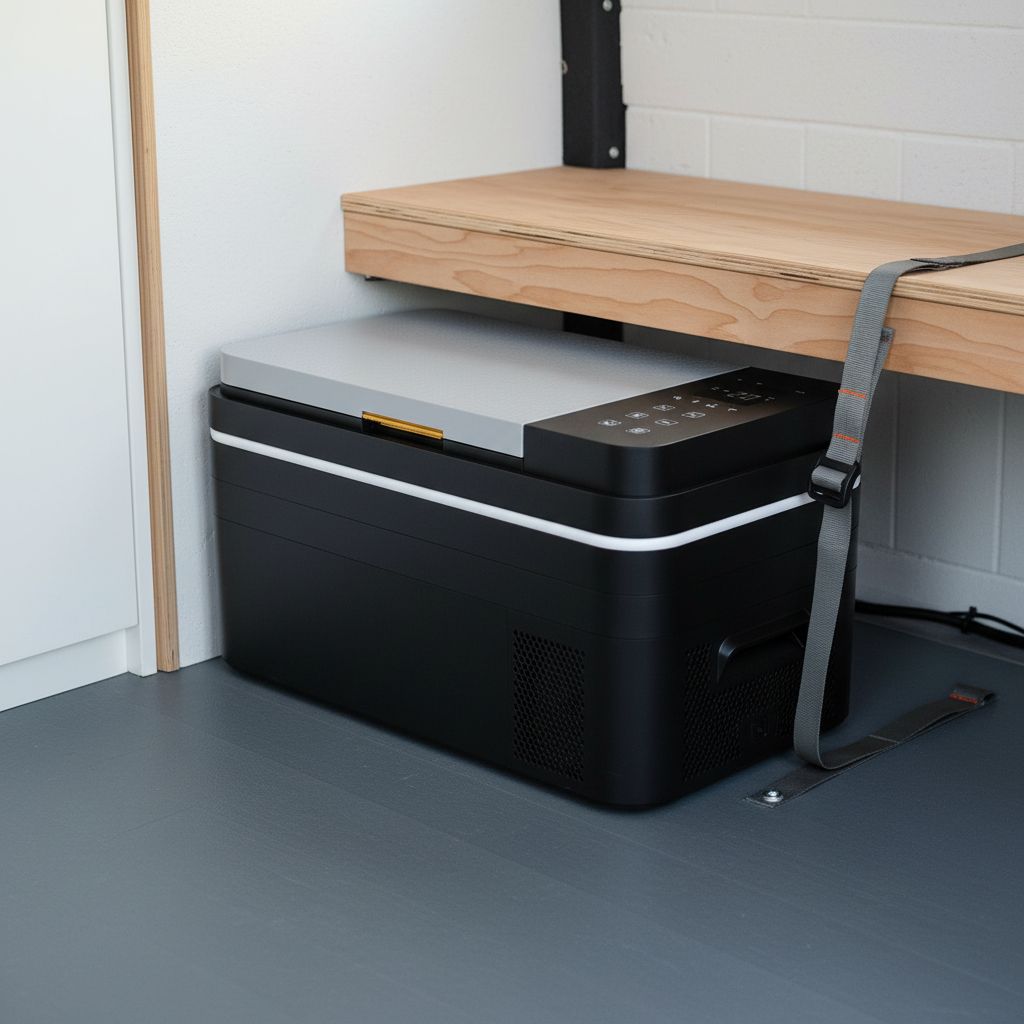 30L Compressor Fridge Freezer - placed in a campervan