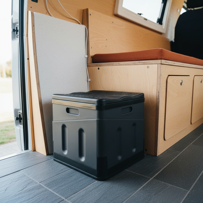 Foldable Camping Toilet 20L - in a campervan living area